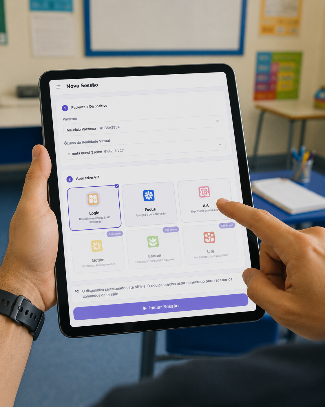 Painel web da Irispace na tela de configuração de uma sessão